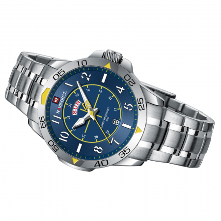 Ceas barbatesc de mana Naviforce Sport Militar Army Casual Fashion Analog Calendar Argintiu Albastru [3]