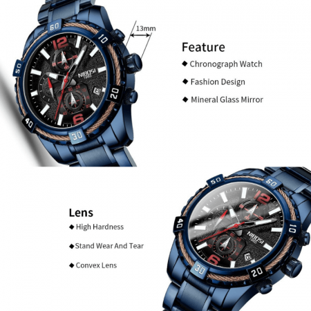 Ceas barbatesc de mana Nibosi Casual Elegant Fashion Quartz Analog AlbastruNegru [6]