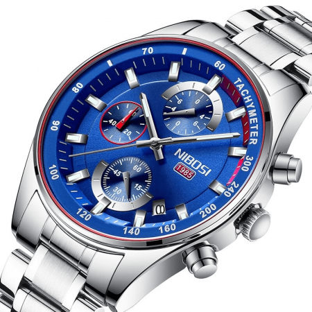 Ceas barbatesc de mana Nibosi Elegant Fashion Quartz Analog Argintiu [4]