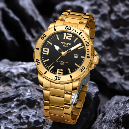 Ceas barbatesc de mana Nibosi Elegant Analog Quartz Casual Fashion Auriu Negru [7]