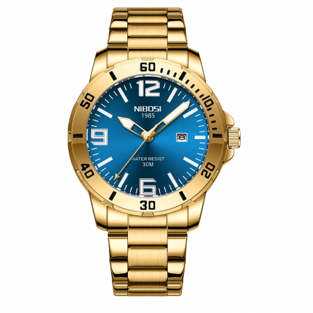 Ceasuri barbatesti - Ceas barbatesc de mana Nibosi Quartz Elegant Analog Casual Fashion Auriu Albastru