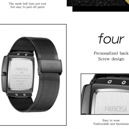 Ceas barbatesc de mana Nibosi Elegant Casual Analog Quartz Fashion Negru [3]