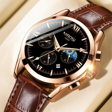 Ceas barbatesc de mana Nibosi Casual Fashion Quartz Elegant Analog Piele Naturala [3]