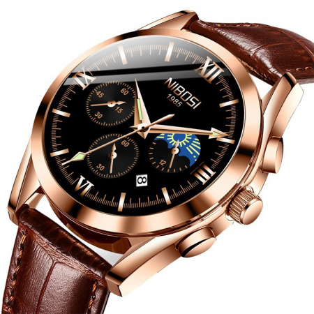 Ceas barbatesc de mana Nibosi Casual Fashion Quartz Elegant Analog Piele Naturala [1]