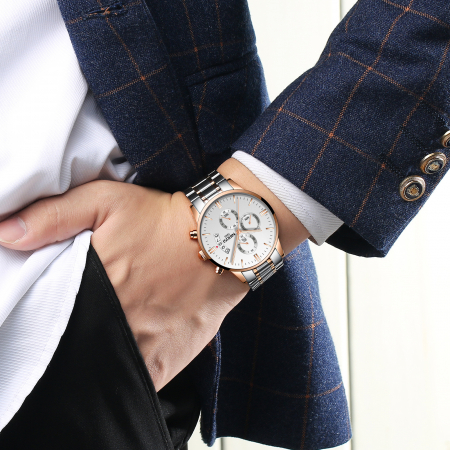 Ceas barbatesc de mana Nibosi Quartz Casual Elegant Fashion Analog Argintiu Auriu [2]