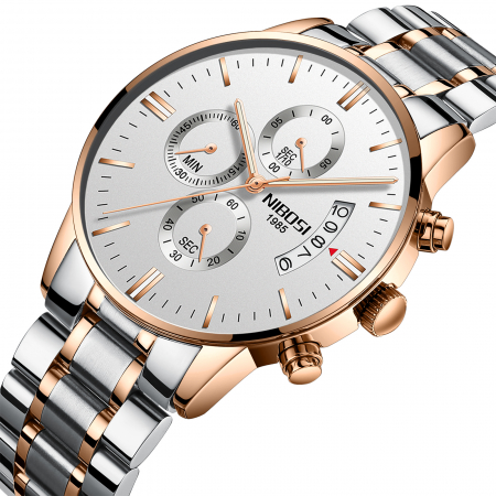 Ceas barbatesc de mana Nibosi Quartz Casual Elegant Fashion Analog Argintiu Auriu [1]