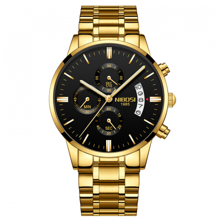 Ceasuri barbatesti - Ceas barbatesc de mana Nibosi Elegant Quartz Casual Fashion Analog Auriu Negru