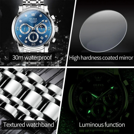 Ceas barbati Olevs Quartz Elegant Casual Analog Indici Luminosi Data Argintiu Albastru [3]