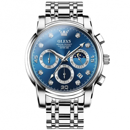 Ceasuri barbatesti - Ceas barbati Olevs Quartz Elegant Casual Analog Indici Luminosi Data Argintiu Albastru