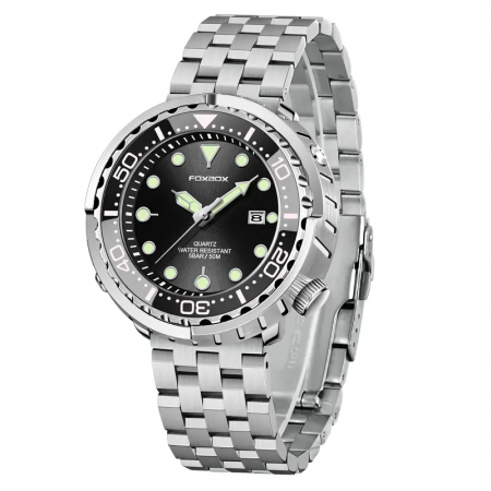Modele noi - Ceas barbatesc de mana, Fox Box, Quartz, Casual, Fashion, Otel, Argintiu Negru