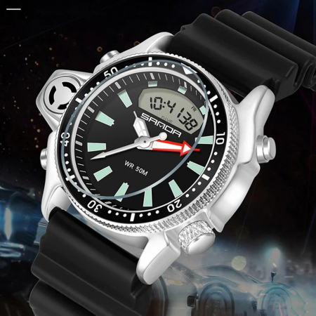 Ceas barbatesc de mana Sanda Casual Fashion Sport Quartz Negru Argintiu [2]