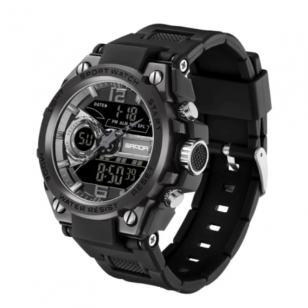 Ceasuri barbatesti - Ceas barbatesc de mana Sanda Stil Fashion Cronograf Digital Alarma Negru