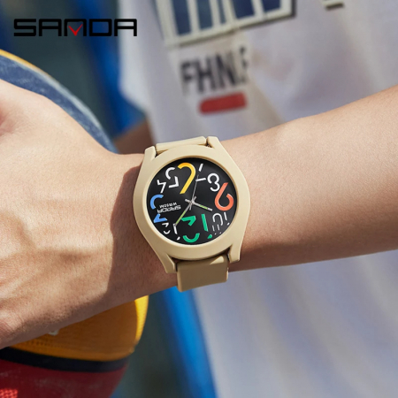Ceas barbatesc de mana Sanda Stil Fashion Quartz Digital Alarma Crem [3]