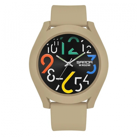 Modele noi - Ceas barbatesc de mana Sanda Stil Fashion Quartz Digital Alarma Crem