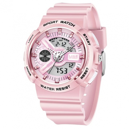 Ceas de copii de mana Lige Analog Quartz Sport Electronic Cronometru Roz [0]