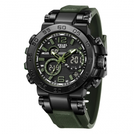 Smael Ceas barbatesc de mana Cronograf Stil Army Militar Dual Time Sport Cronometru Alarma Verde [0]