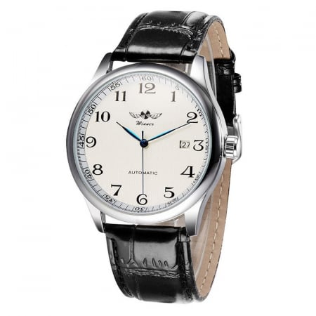 Ceasuri barbatesti - Ceas barbatesc de mana T-Winner Clasic Retro Fashion Mecanic Automatic Vintage Casual Elegant NegruAlb