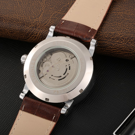 Ceas barbatesc de mana T-Winner Clasic Vintage Mecanic Automatic Retro Casual Elegant MaroNegru [2]