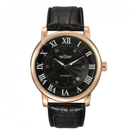 Ceas barbatesc de mana T-Winner Clasic Vintage Mecanic Retro Automatic Casual Elegant Negru/Auriu [1]