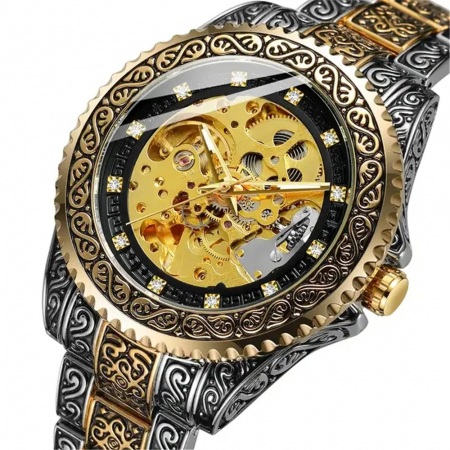 Modele noi - Ceas barbatesc de mana Forsining Mecanic Automatic Skeleton Analog Argintiu Auriu