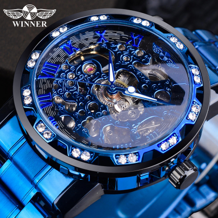 Ceas barbatesc de mana T-Winner Mecanic Automatic Skeleton Elegant Business Luxury Fashion Casual Albastru [3]