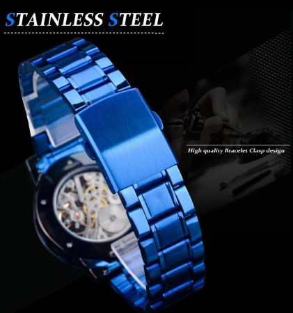 Ceas barbatesc de mana T-Winner Mecanic Automatic Skeleton Elegant Business Luxury Fashion Casual Albastru [5]