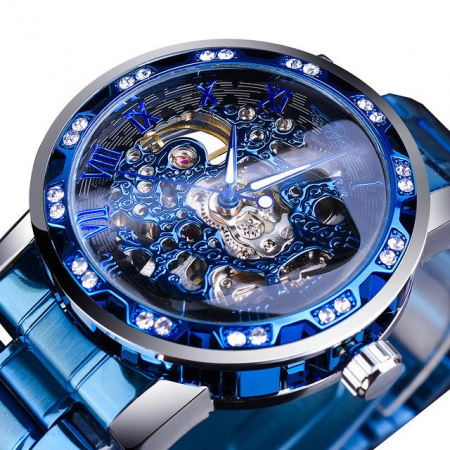 Ceas barbatesc de mana T-Winner Mecanic Automatic Skeleton Elegant Business Luxury Fashion Casual Albastru [0]