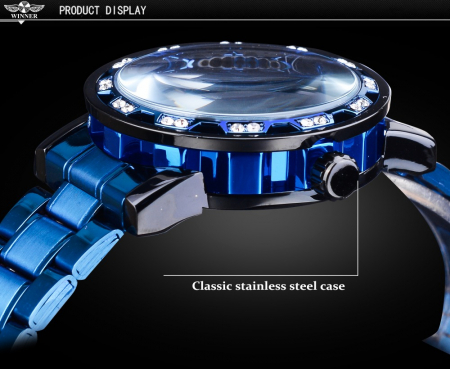 Ceas barbatesc de mana T-Winner Mecanic Automatic Skeleton Elegant Business Luxury Fashion Casual Albastru [1]