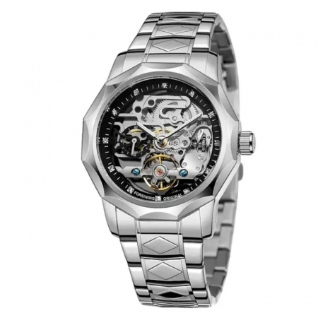 Modele noi - Ceas barbatesc de mana Forsining Mecanism Mecanic Automatic Skeleton Otel Clasic Argintiu