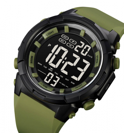 Ceas barbatesc de mana, Tio, Cronograf, Militar, Digital, Army, Sport, Rezistenta la apa 5 ATM, Verde [1]