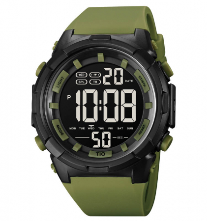 Ceas barbatesc de mana, Tio, Cronograf, Militar, Digital, Army, Sport, Rezistenta la apa 5 ATM, Verde [0]