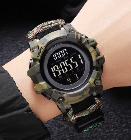 Ceas barbatesc de mana Tio® Supravietuire, Busola, Sport, Stil Militar, Army, Casual, Digital, Cremene foc, Paracord, Fluier [2]