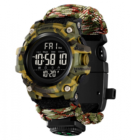 Ceas barbatesc de mana Tio® Supravietuire, Busola, Sport, Stil Militar, Army, Casual, Digital, Cremene foc, Paracord, Fluier [0]