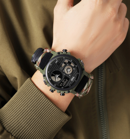 Ceas barbatesc de mana, Tio, Supravietuire, Cremene foc, Busola, Paracord, Fluier, Lama, Army, Militar [2]