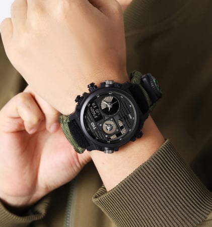 Ceas barbatesc de mana, Tio, Supravietuire, Cremene foc, Busola, Paracord, Fluier, Lama, Army, Militar [2]