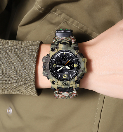 Ceas barbatesc de mana, Tio, Supravietuire, Cremene foc, Busola, Paracord, Fluier, Lama, Cronograf, Army, Militar, Sport, Digital [1]