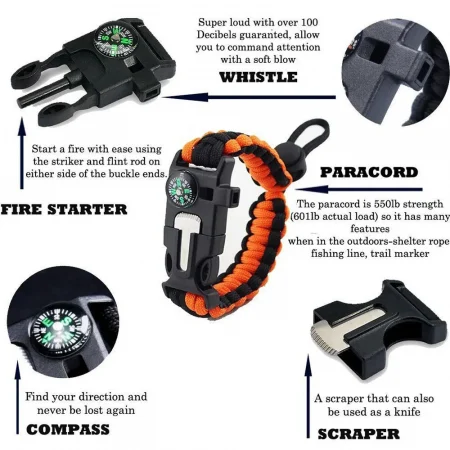 Ceas barbatesc de mana, Tio, Supravietuire, Cremene foc, Busola, Paracord, Fluier, Lama, Cronograf, Army, Militar, Sport, Digital [3]