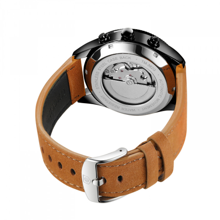 Ceas barbatesc Forsining Mecanic Automatic Maro Piele Afisare data Indici luminosi [3]