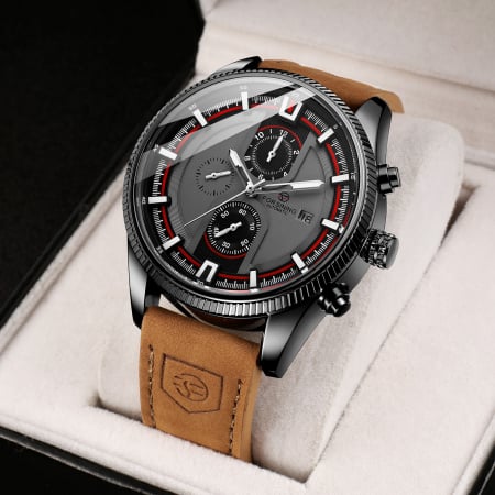 Ceas barbatesc Forsining Mecanic Automatic Maro Piele Afisare data Indici luminosi [1]