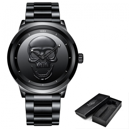 Ceas barbatesc Lige Skull 3D Otel Craniu Quartz [4]
