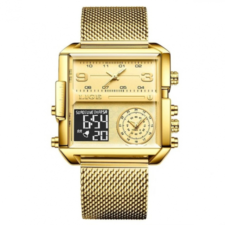 Ceasuri barbatesti - Ceas barbatesc Lige Analog Digital Otel Quartz Auriu Alarma