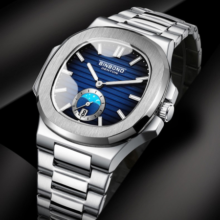 Ceas barbatesc, BinBond, Analog, Casual, Quartz, Elegant, Business, Argintiu Albastru [1]