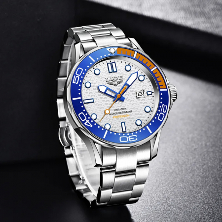 Ceas barbatesc Lige Argintiu Quartz Otel Data Negru Analog Fashion Indici luminosi [6]