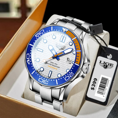 Ceas barbatesc Lige Argintiu Quartz Otel Data Negru Analog Fashion Indici luminosi [2]