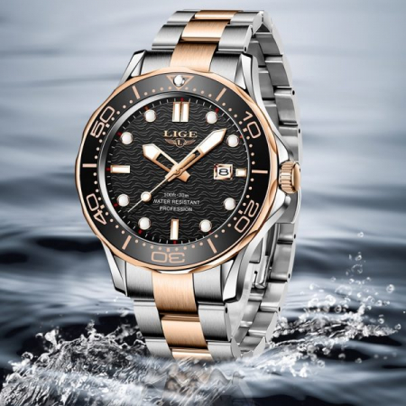 Ceas barbatesc Lige Argintiu Auriu Quartz Otel Data Negru Analog Fashion [6]