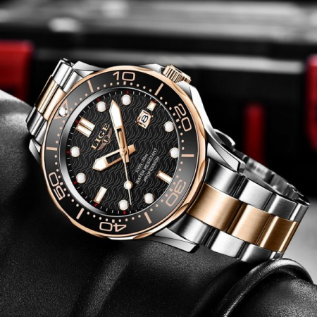 Ceas barbatesc Lige Argintiu Auriu Quartz Otel Data Negru Analog Fashion [1]
