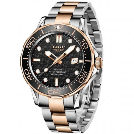 Ceasuri barbatesti - Ceas barbatesc Lige Argintiu Auriu Quartz Otel Data Negru Analog Fashion