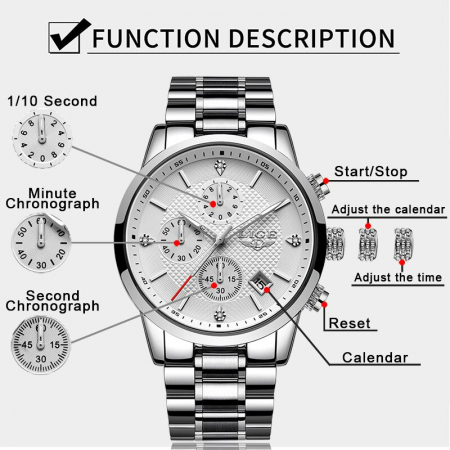 Ceas barbatesc Lige Business Analog Quartz Data Cronograf [2]