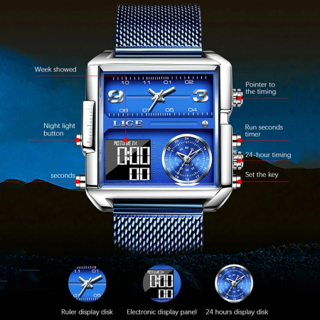 Ceas barbatesc Lige Casual Elegant Luxury Fashion Digital Analog Dual Time [2]
