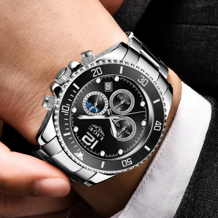 Ceas barbatesc Lige Casual Fashion Luxury Quartz Otel inoxidabil [6]